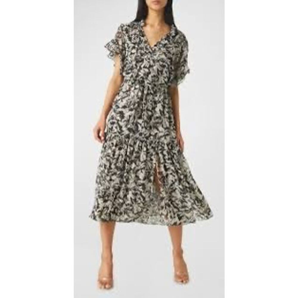Misa Los Angeles Ranjana Abstract-Print Flutter-Sleeve Midi Dress, M